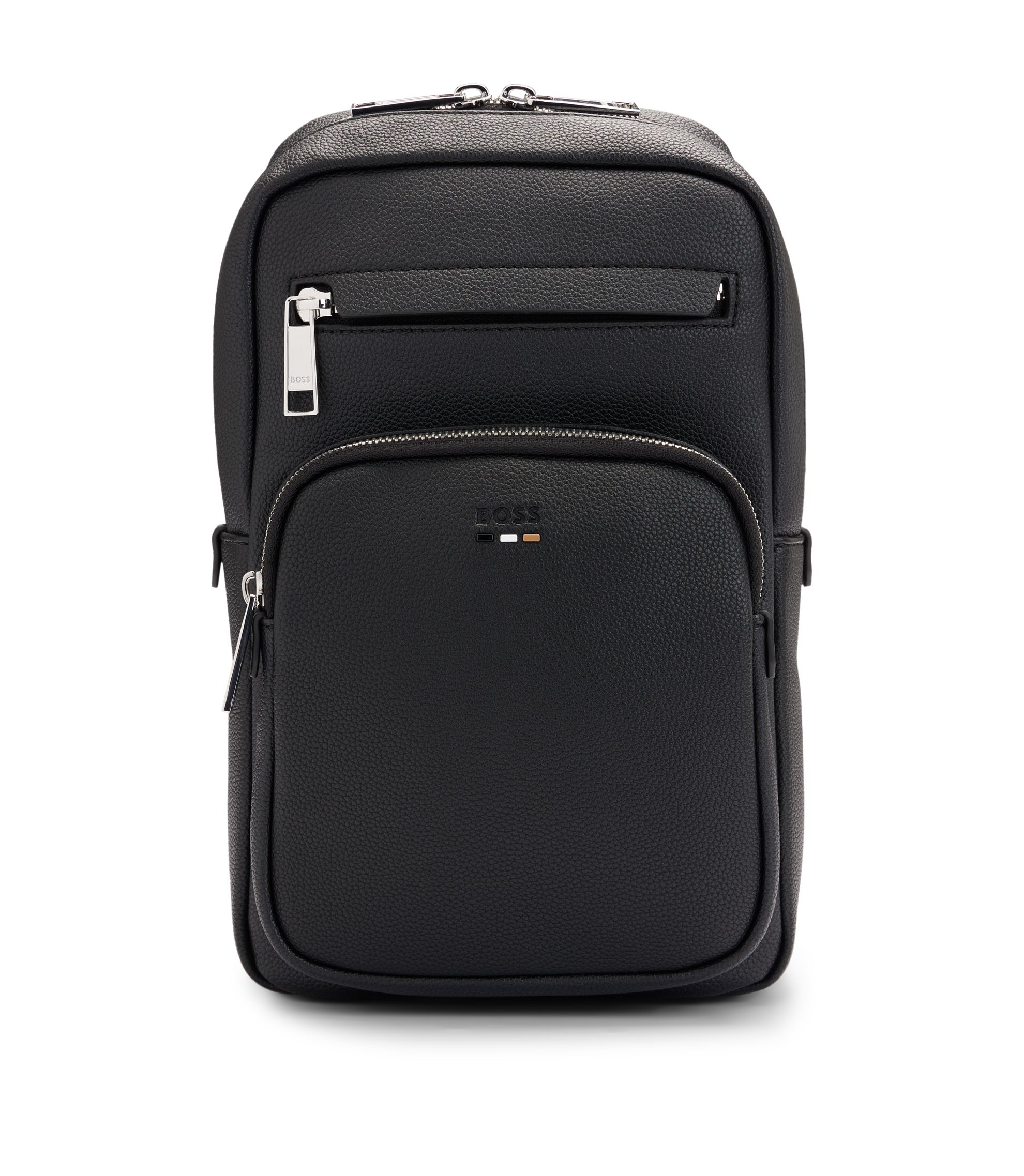 BOSS ブラックバックパック BOSS - Faux-leather backpack with signature details - Black