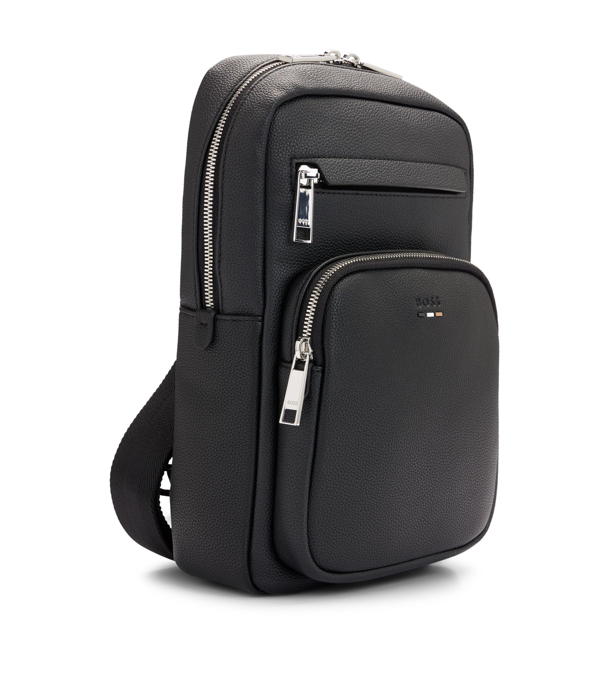 BOSS - One-shoulder backpack in grained faux leather - Black