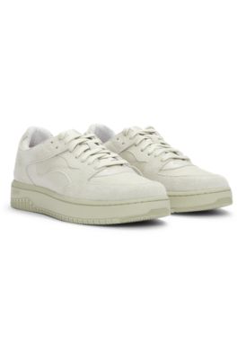 Mixed-material trainers with suede and honeycomb ripstop, Light Beige