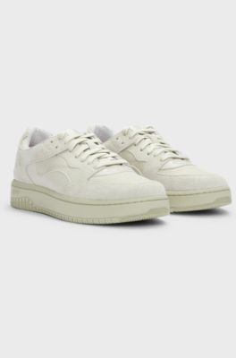 Mixed-material trainers with suede and honeycomb ripstop, Light Beige
