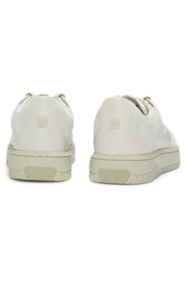 Mixed-material trainers with suede and honeycomb ripstop, Light Beige