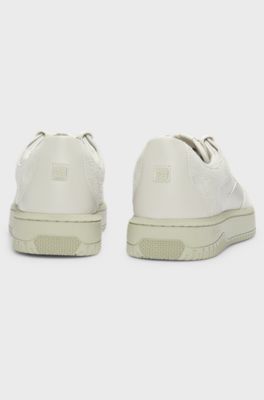 Mixed-material trainers with suede and honeycomb ripstop, Light Beige