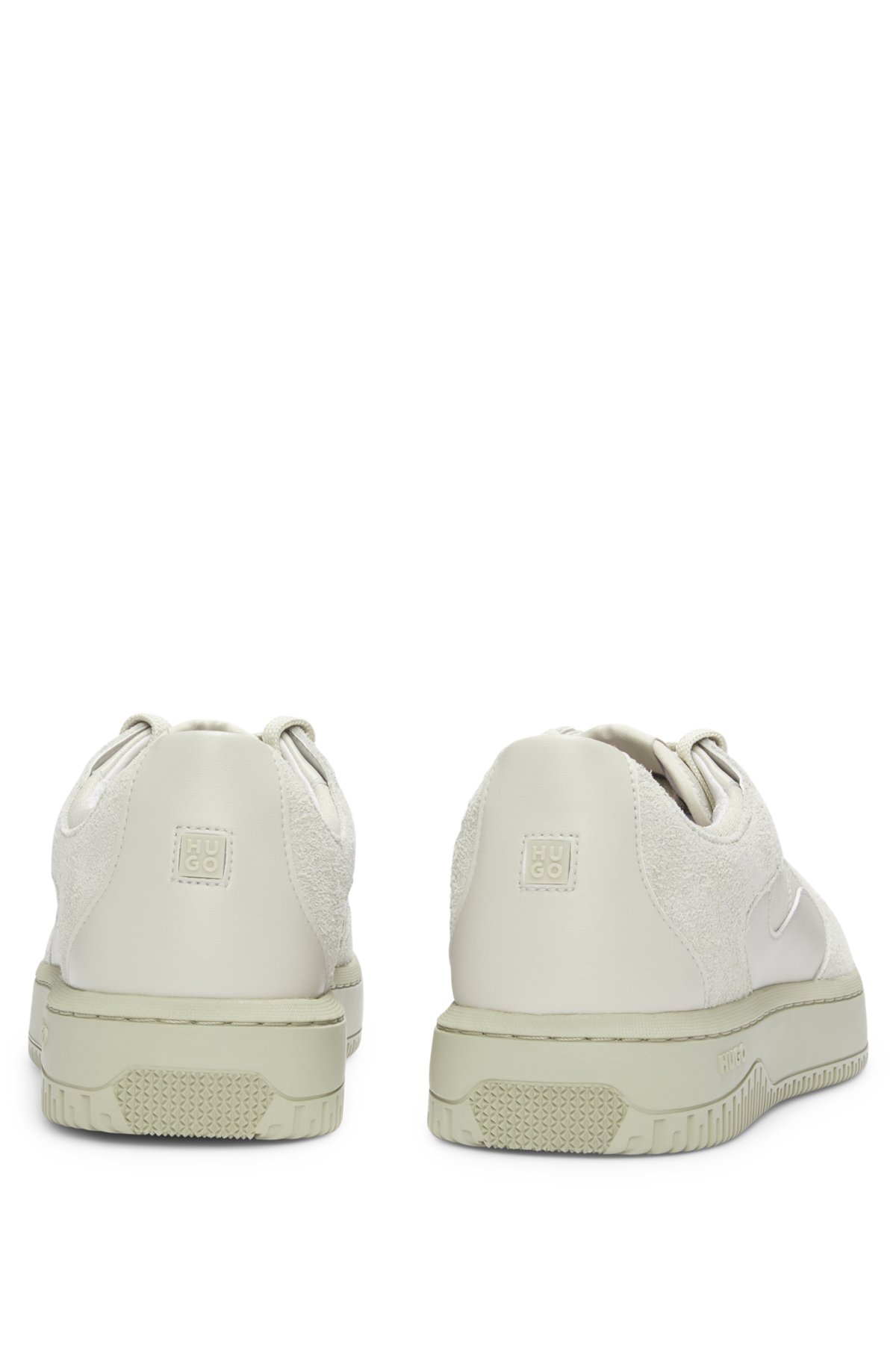 Mixed-material trainers with suede and honeycomb ripstop, Light Beige