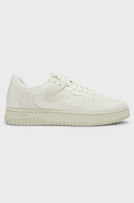Mixed-material trainers with suede and honeycomb ripstop, Light Beige