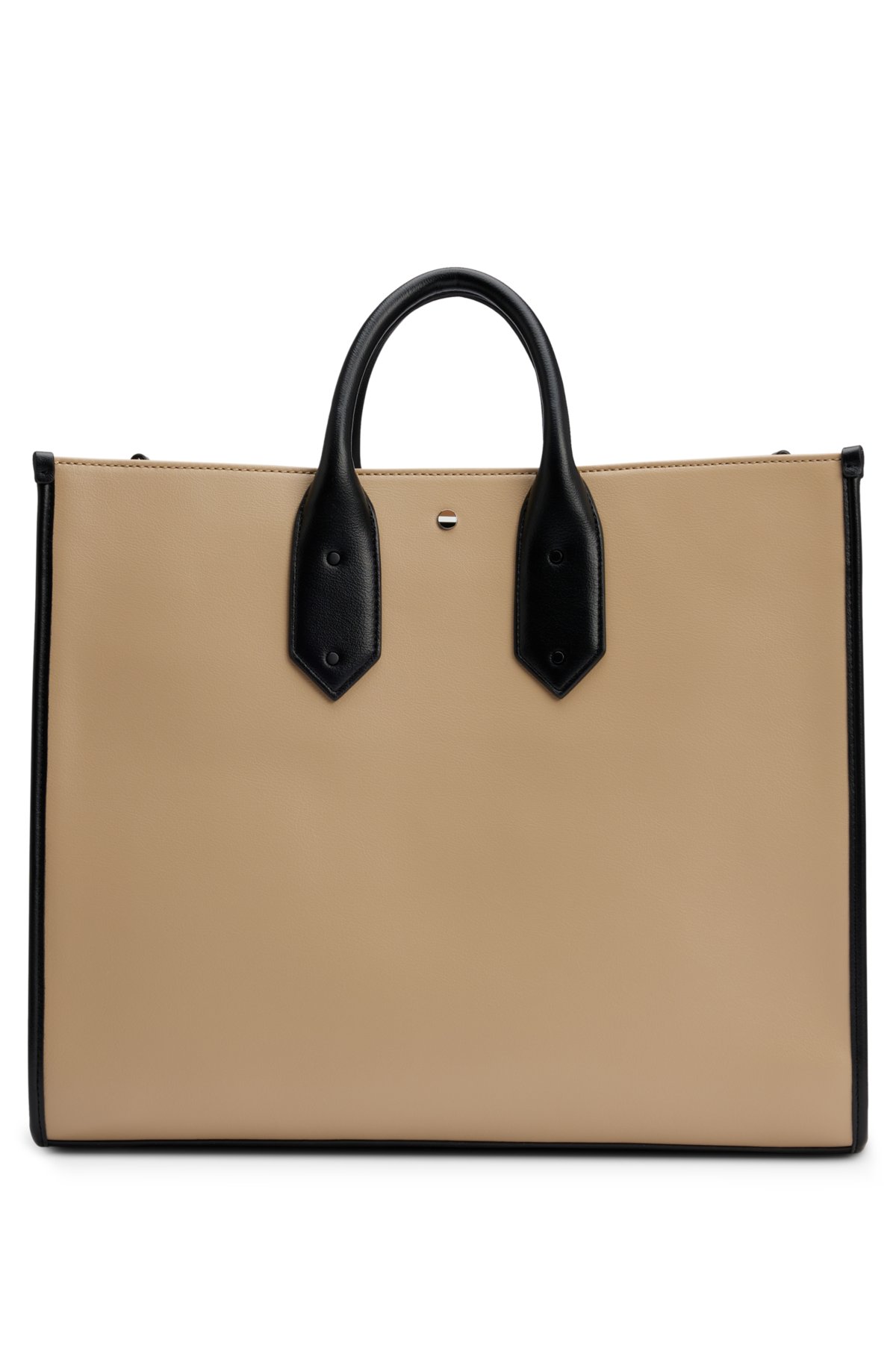 Faux-leather tote bag with signature details, Beige