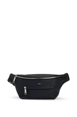BOSS Grained faux leather belt bag with embossed logo Black