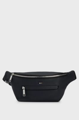 Faux-leather belt bag with embossed logo, Black
