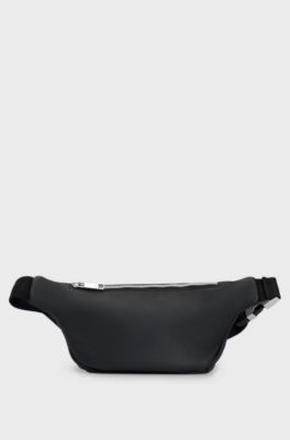 Faux-leather belt bag with embossed logo, Black