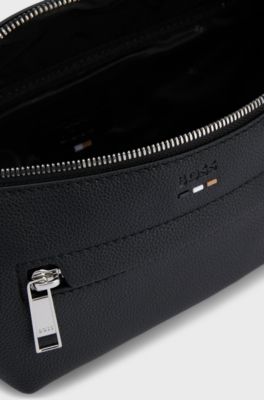 Faux-leather belt bag with embossed logo, Black