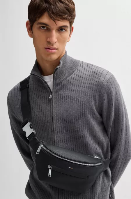 Grained faux-leather belt bag with embossed logo