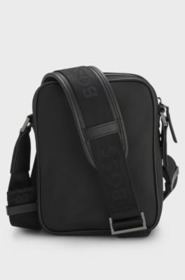 Twill reporter bag with adjustable logo strap, Black