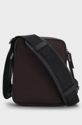 Twill reporter bag with adjustable logo strap, Dark Brown