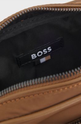 Sac reporter avec pi&egrave;ces m&eacute;talliques &agrave; monogramme double B, Marron