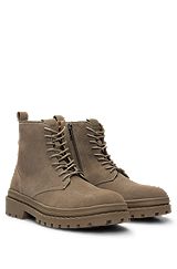 Suede lace-up boots with rubber outsole, Light Green