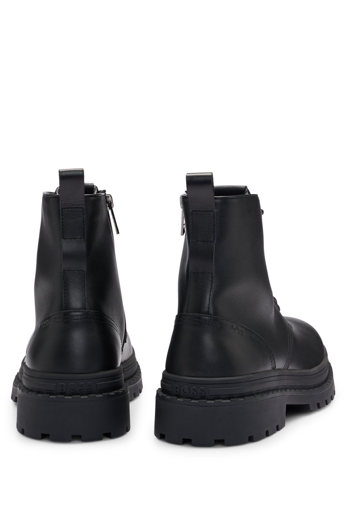 Leather lace-up boots with rubber outsole, Black