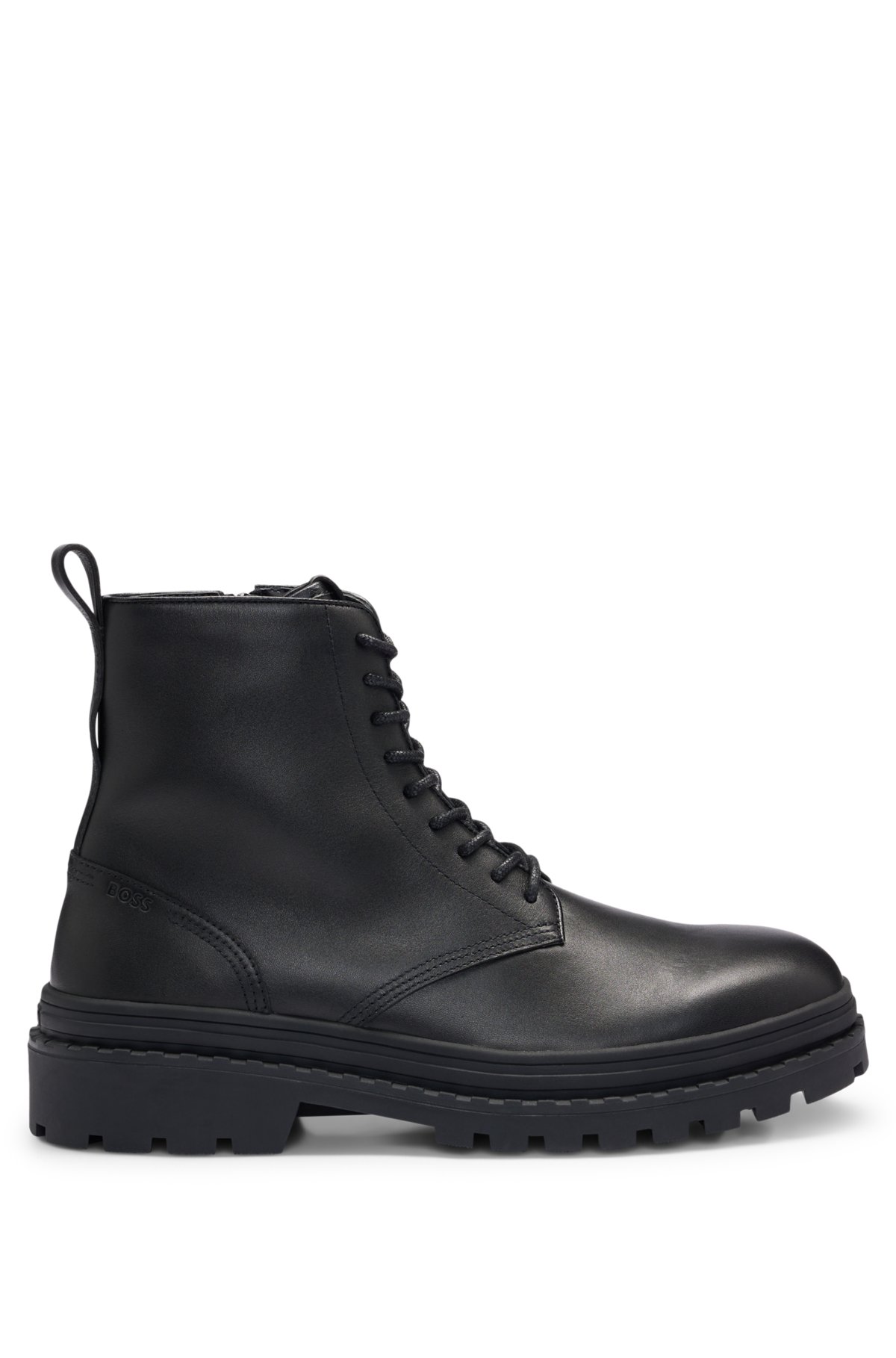 Leather lace-up boots with rubber outsole, Black