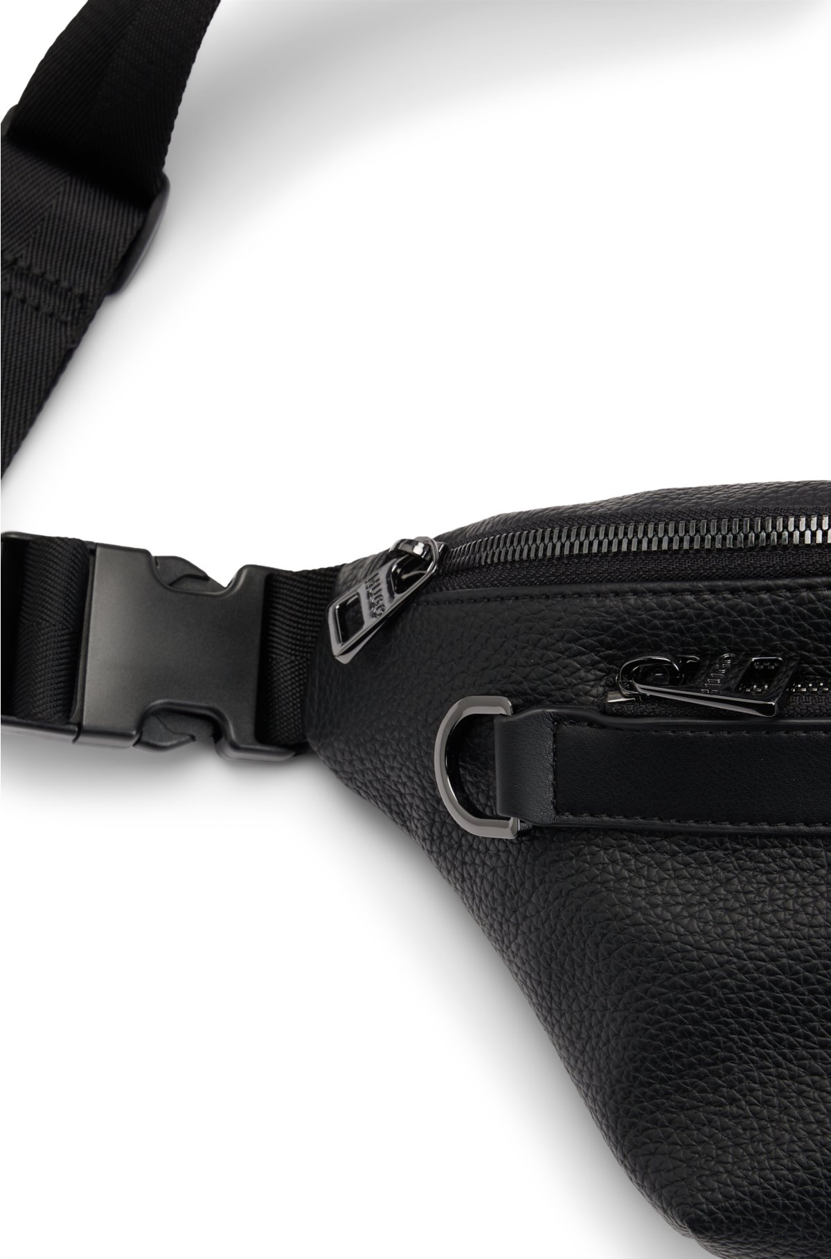 Belt bag in faux leather with metallic stacked logo, Black