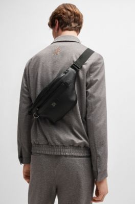 HUGO - Belt bag in faux leather with metallic stacked logo 