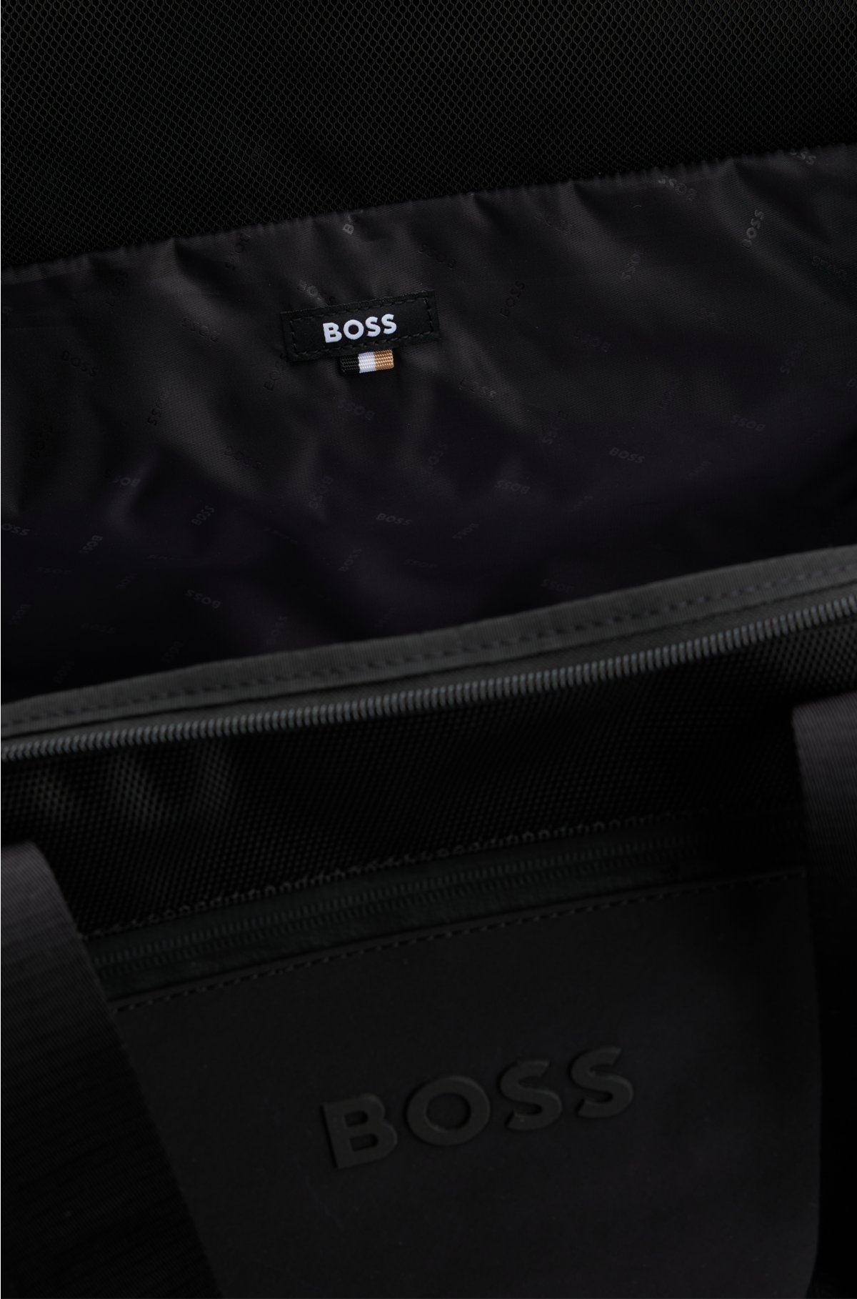 Logo-detail holdall with branded backpack straps, Black
