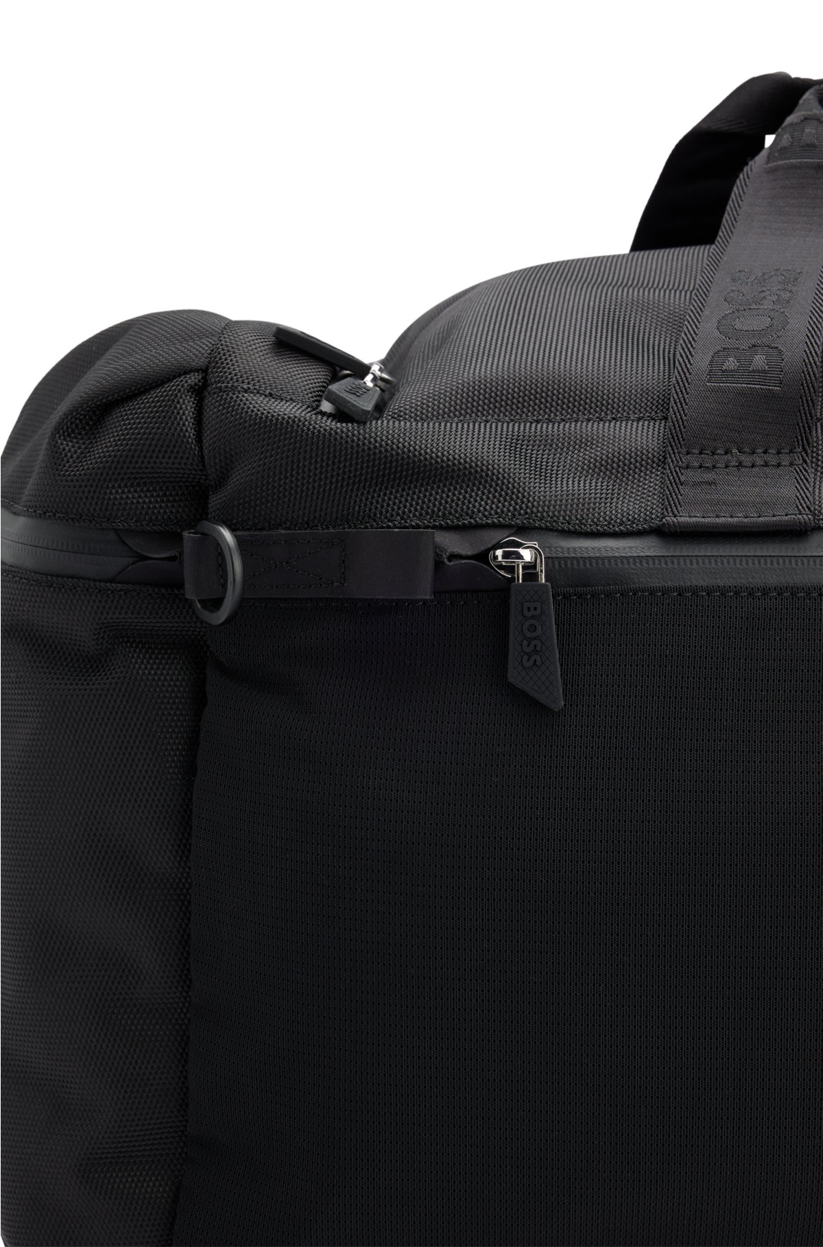 Logo-detail holdall with branded backpack straps, Black