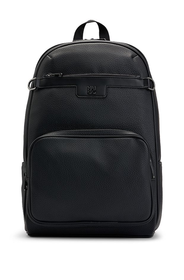 Grained faux-leather backpack with stacked logo trim, Black