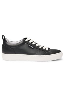 Cupsole trainers in faux leather with logo flag, Black