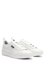 Cupsole trainers in faux leather with logo flag, White