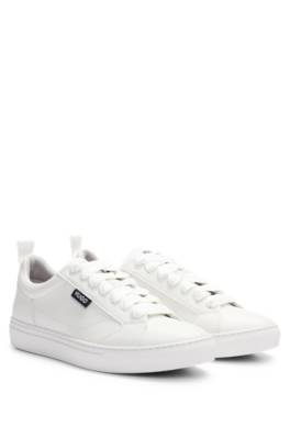 Hugo Cupsole Trainers In Faux Leather With Logo Flag In White