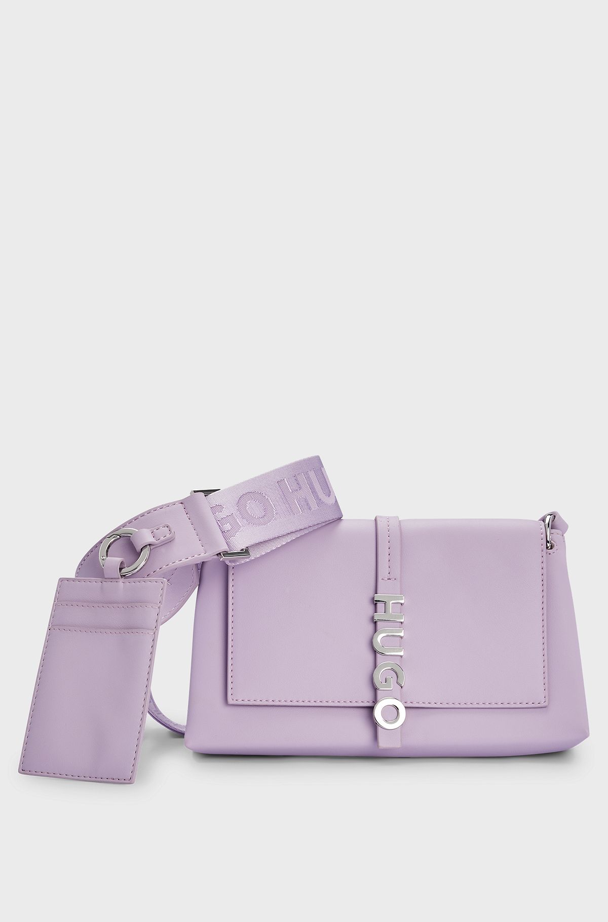Faux-leather crossbody bag with logo hardware, Light Purple