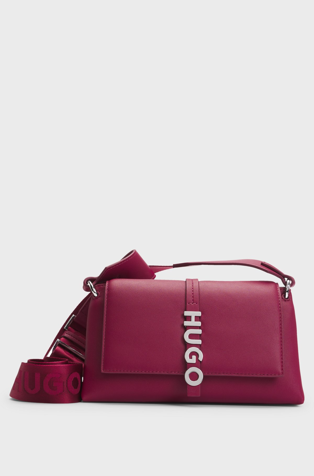 HUGO - Faux-leather crossbody bag with logo hardware - Dark Red HUGO - Faux-leather crossbody bag with logo hardware - Dark Red