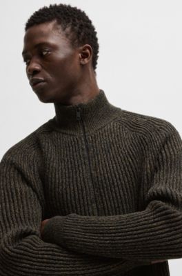 Regular-fit knitted jacket with double rib, Dark Brown