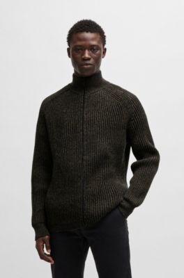 Regular-fit knitted jacket with double rib, Dark Brown