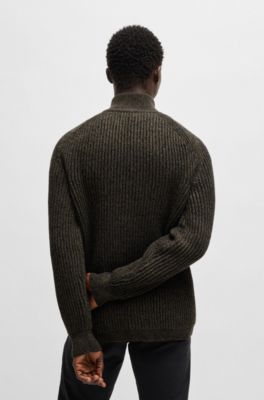 Regular-fit knitted jacket with double rib, Dark Brown
