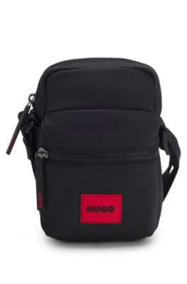 Twill reporter bag with red logo patch , Black