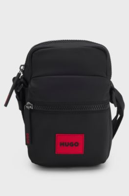 Twill reporter bag with red logo patch , Black