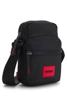 Twill reporter bag with red logo patch , Black