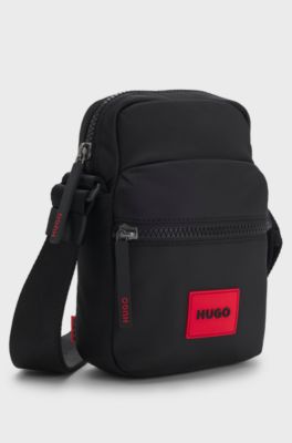 Twill reporter bag with red logo patch , Black