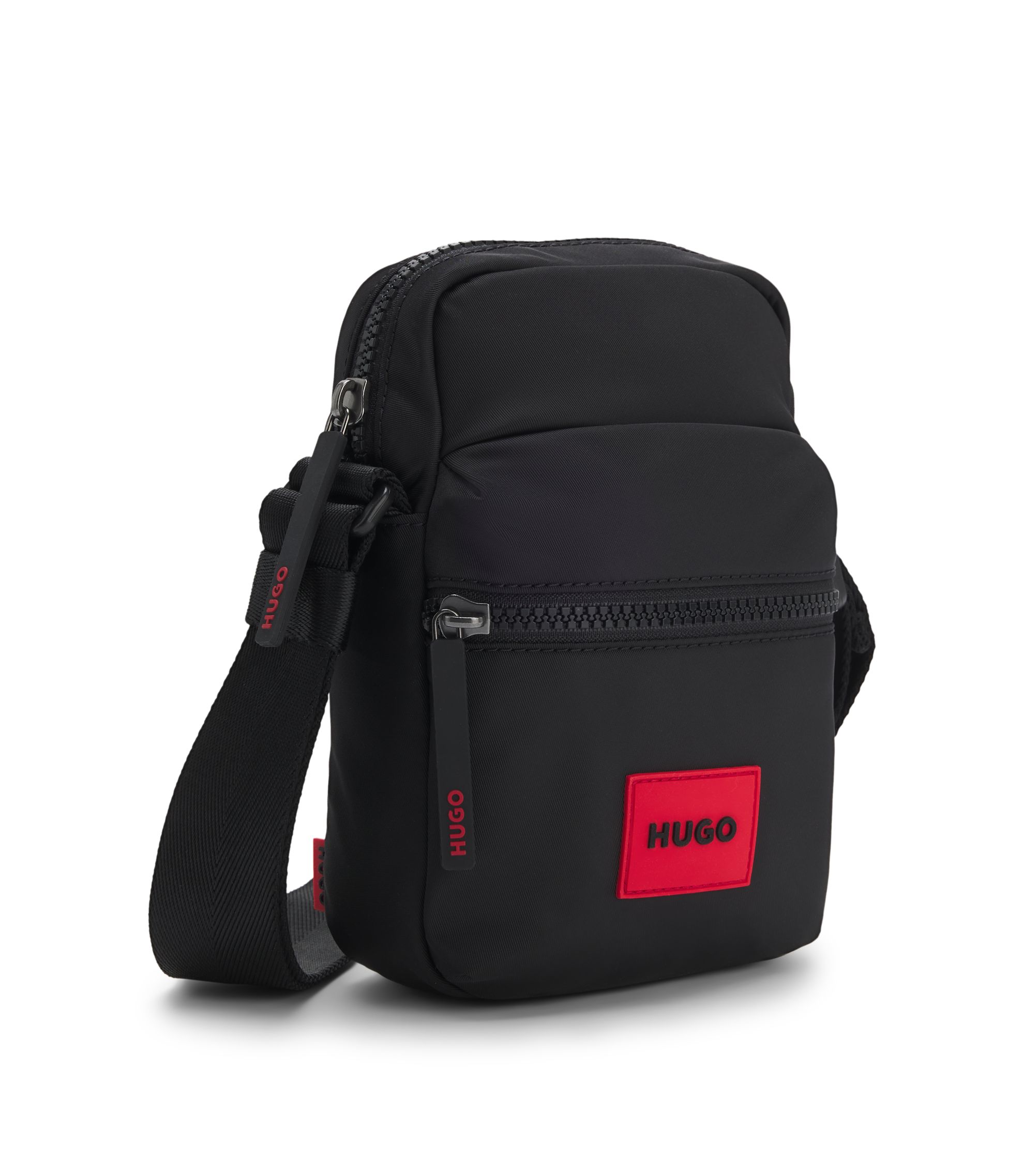 HUGO - Twill reporter bag with red logo patch - Black