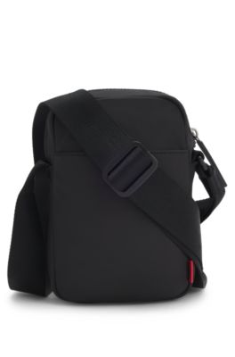 Twill reporter bag with red logo patch , Black
