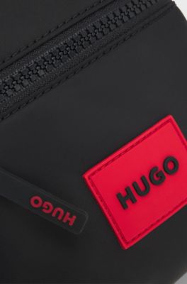 Twill reporter bag with red logo patch , Black