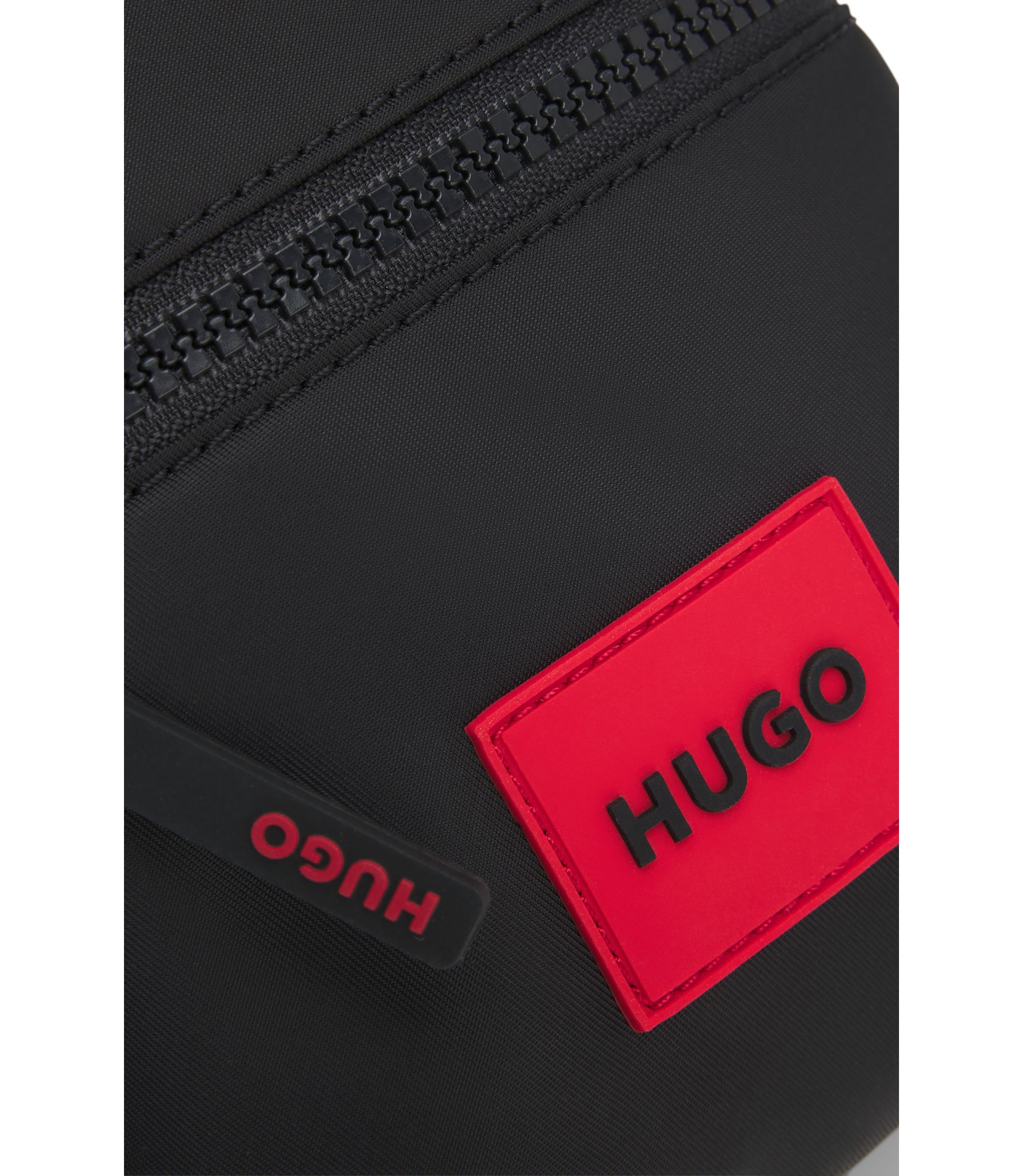 HUGO - Twill reporter bag with red logo patch - Black