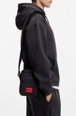 Twill reporter bag with red logo patch , Black