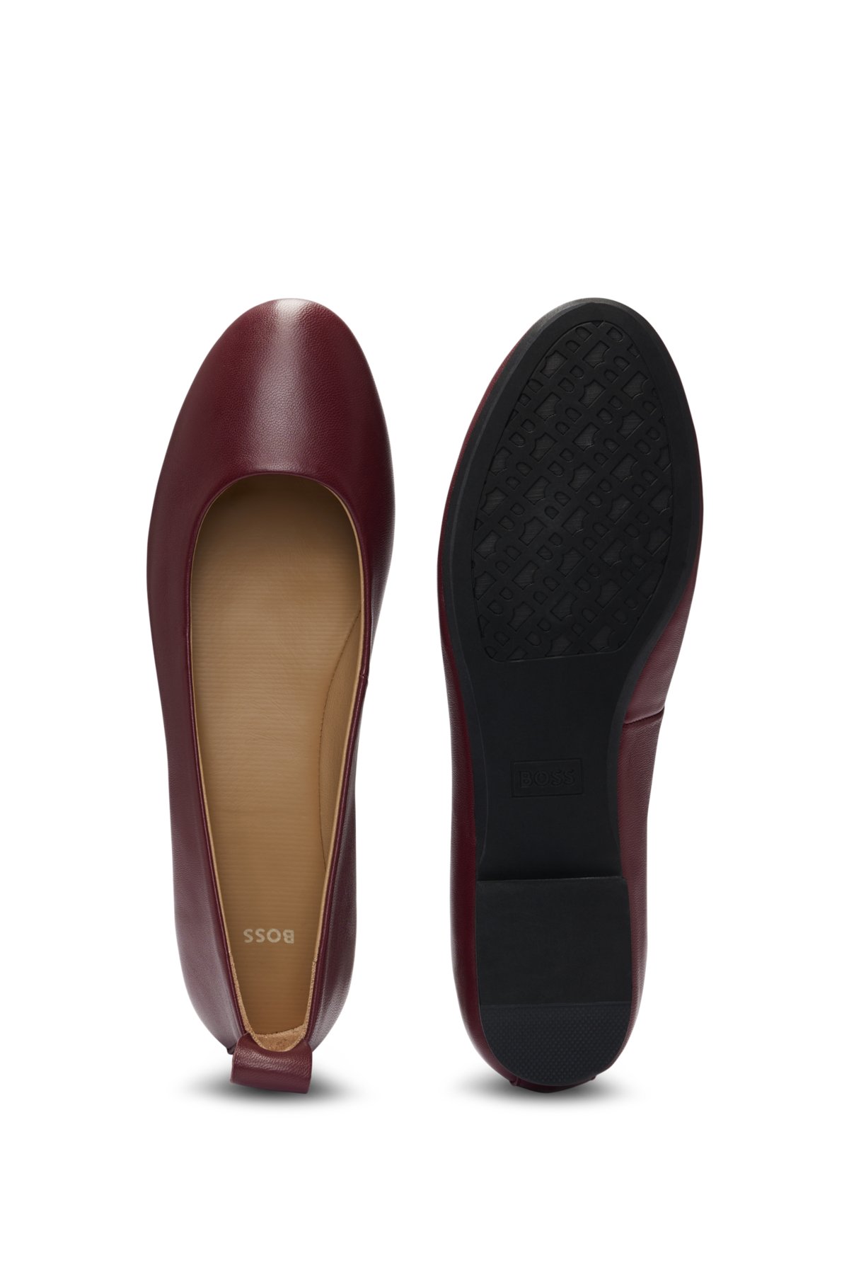 Ballerina flats in leather with branded stud, Dark Red