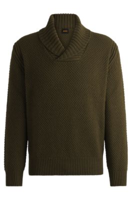 Wool-blend relaxed-fit sweater with shawl collar, Dark Brown
