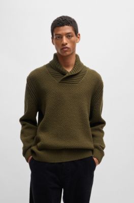 新品　BRIEFING BIG BEAT HIGHNECK RELAXED BOSS - Wool-blend relaxed-fit sweater with shawl collar - Dark Brown