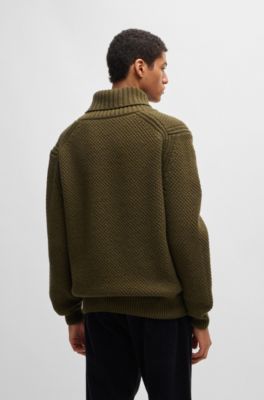 Wool-blend relaxed-fit sweater with shawl collar, Dark Brown