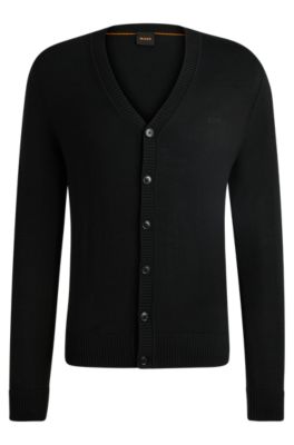 BOSS Cardigan Regular en laine melangee a logo brode Noir