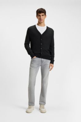 Regular-fit cardigan in a wool blend, Black