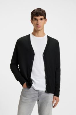 Regular-fit cardigan in a wool blend, Black