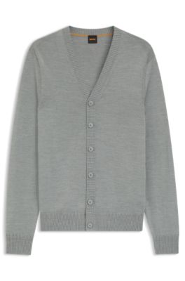 Regular-fit cardigan in a wool blend, Grey